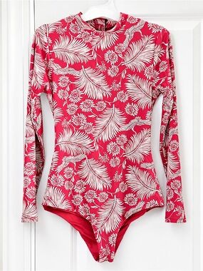 Society Amuse Floral Tropical Long-Sleeve One-Piece Swimsuit Rash Guard L
